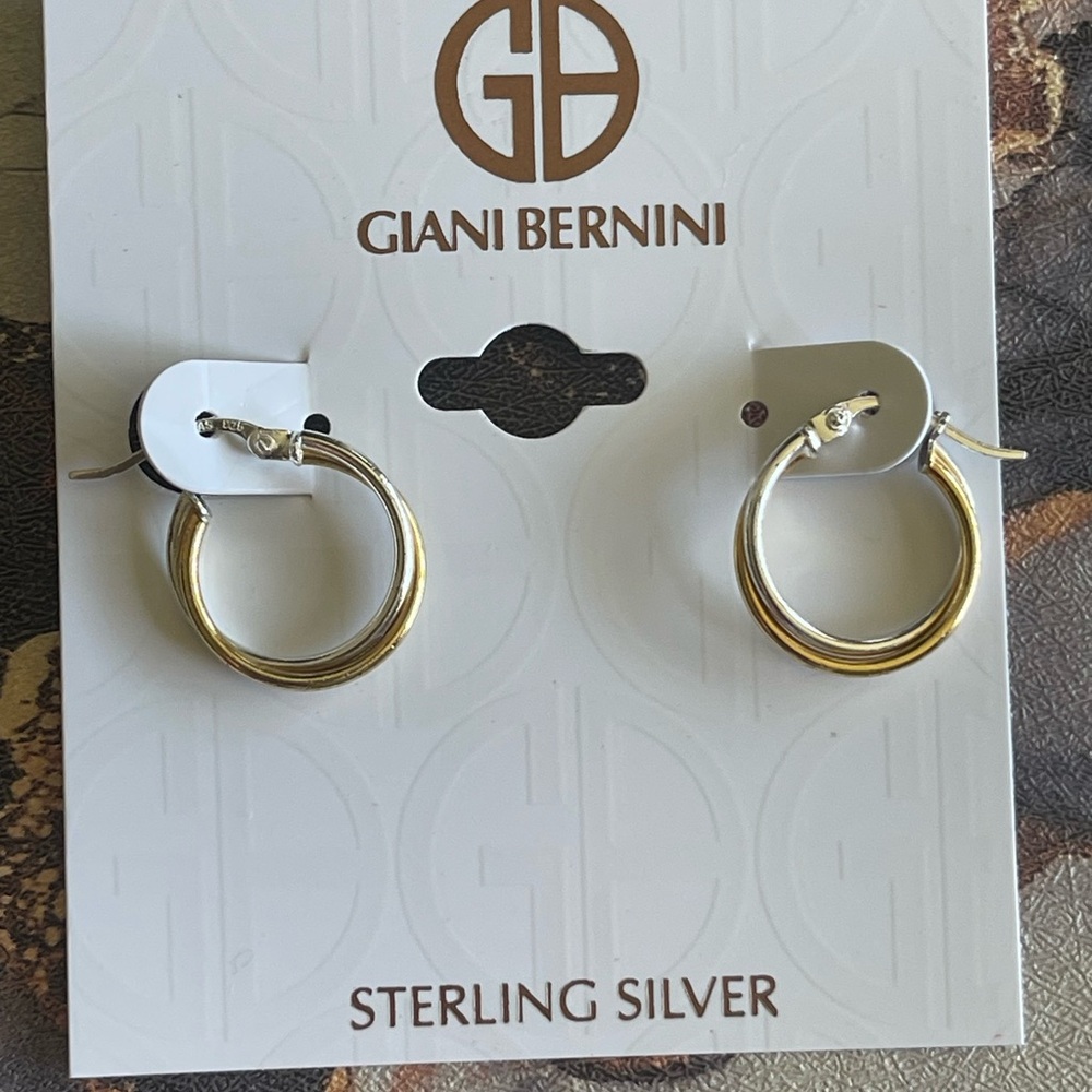Giani Bernini 2 toned sterling silver small hoops